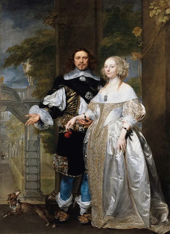Portrait Of A Married Couple In The Park Wall Art by Gonzales Coques - High-Resolution Digital Print