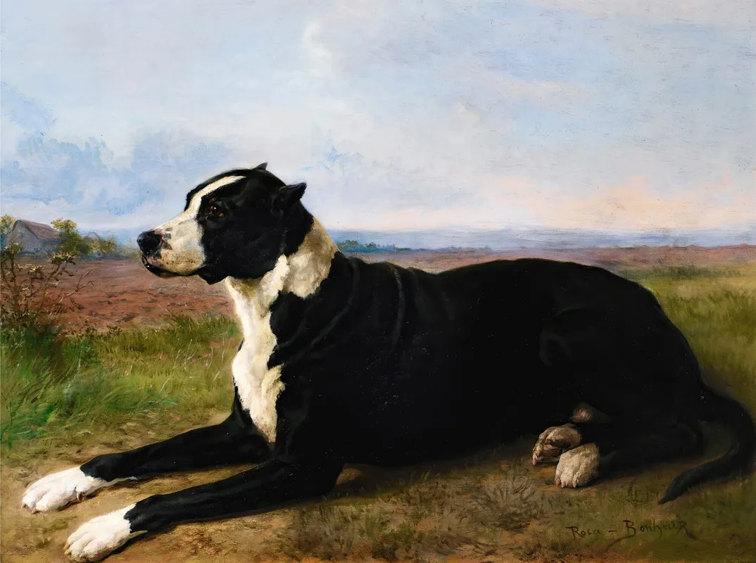 Portrait Of A Mastiff Labrador In A Landscape Wall Art by Rosa Bonheur - High-Resolution Digital Print