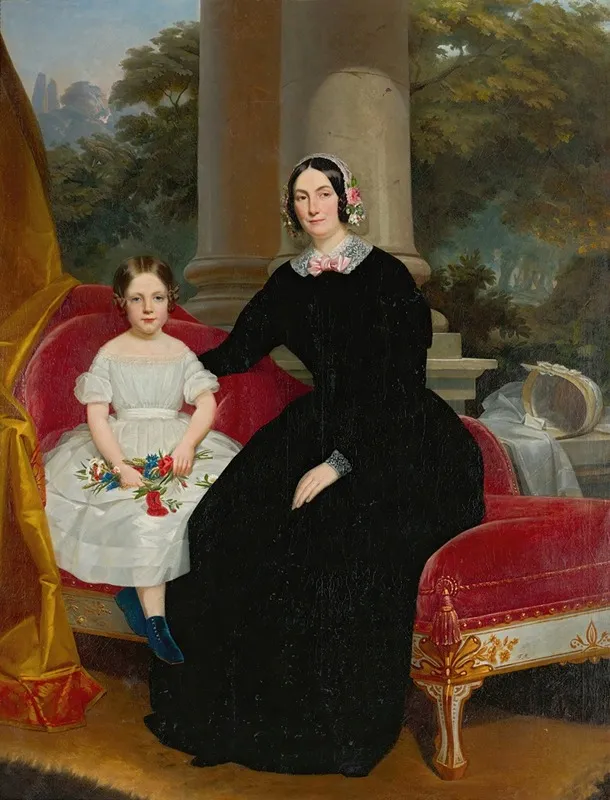 Portrait Of A Mother And Her Daughter Wall Art by Circle of Federico de Madrazo y Kuntz - High-Resolution Digital Print