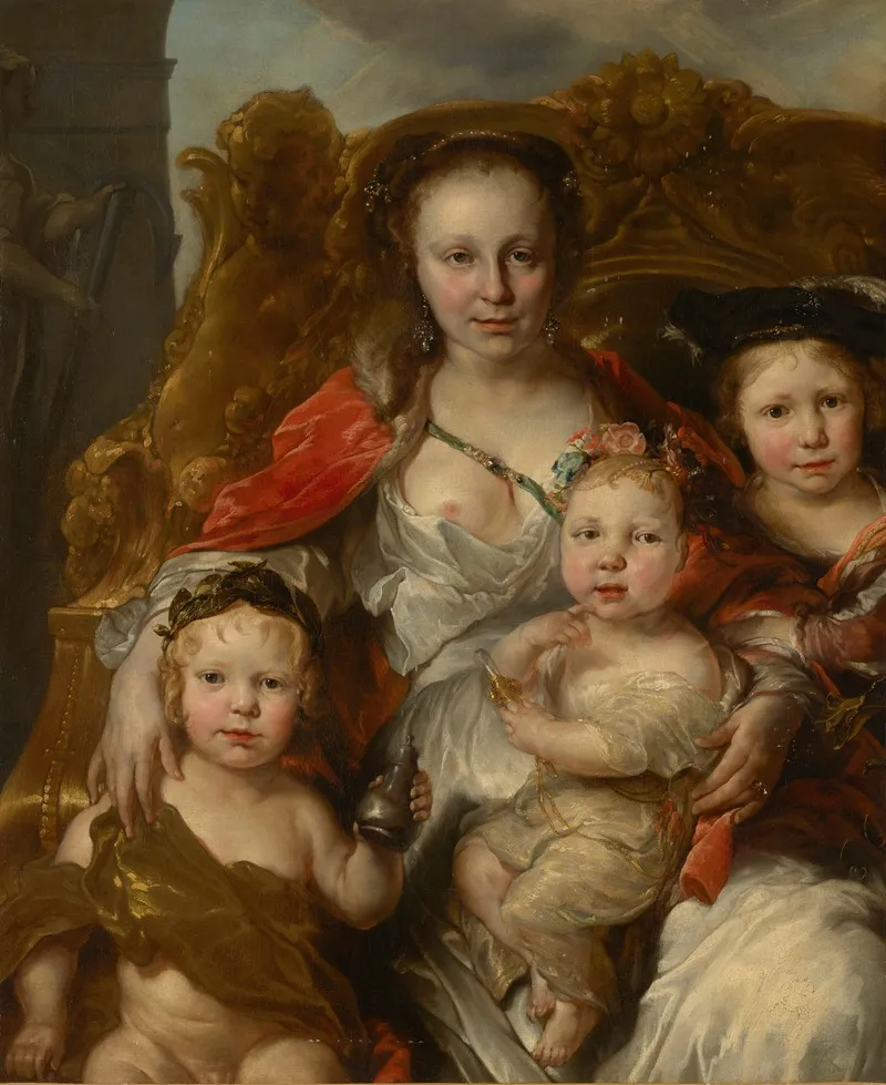 Portrait Of A Mother As Charity And Three Children Wall Art by Jan van Noordt - High-Resolution Digital Print