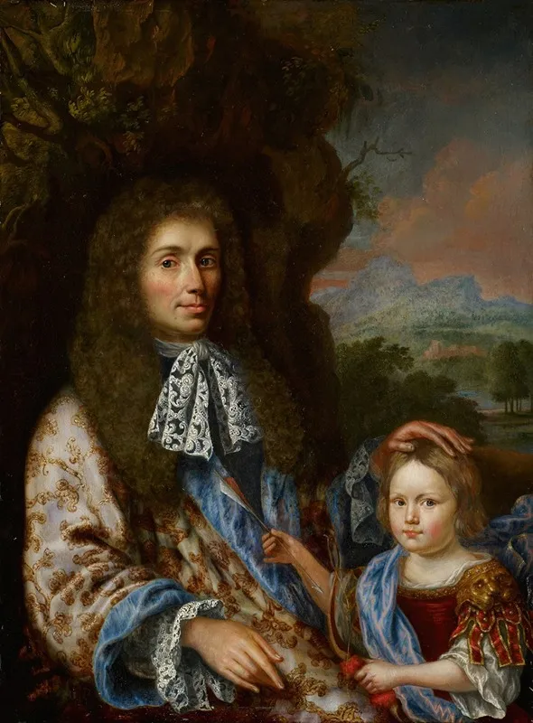 Portrait Of A Noble Man With His Little Son Wall Art by Pieter Leermans - High-Resolution Digital Print