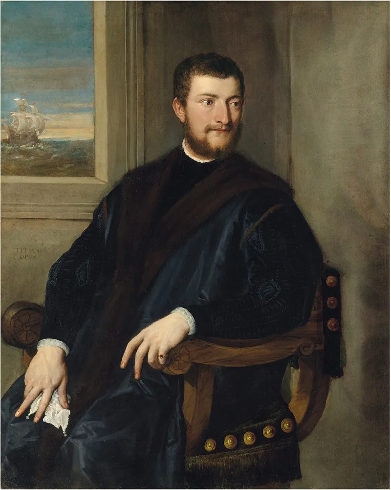 Portrait Of A Nobleman Seated Before A Window Wall Art by Titian - High-Resolution Digital Print