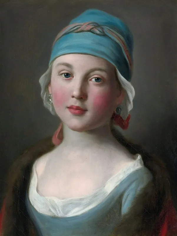 Portrait Of A Russian Girl In A Blue Dress Wall Art by Pietro Rotari - High-Resolution Digital Print