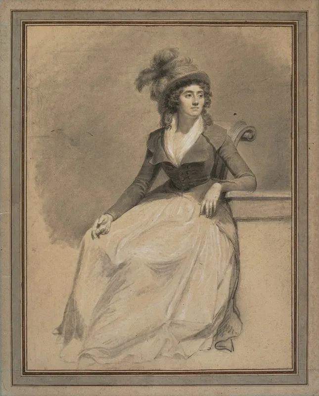 Portrait Of A Seated Lady Wearing A Feathered Hat Wall Art by Jean-Baptiste-Jacques Augustin - High-Resolution Digital Print