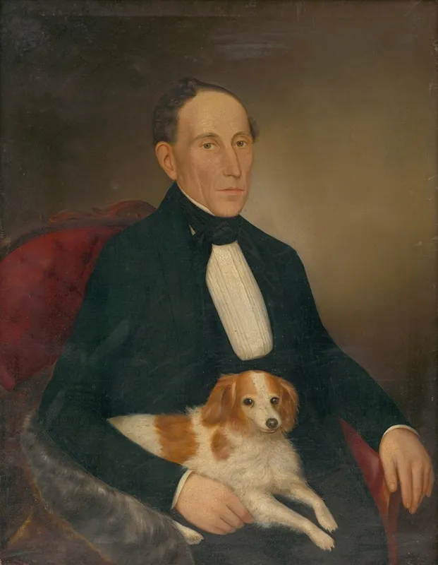 Portrait Of A Seated Man With A Dog Wall Art by Palinka - High-Resolution Digital Print