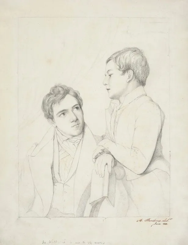 Portrait Of A Seated Young Man And A Standing Boy Wall Art by François-Eugène-Augustin Bridoux - High-Resolution Digital Print
