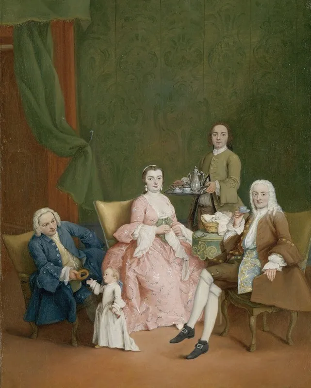 Portrait Of A Venetian Family With A Manservant Serving Coffee Wall Art by Pietro Longhi - High-Resolution Digital Print