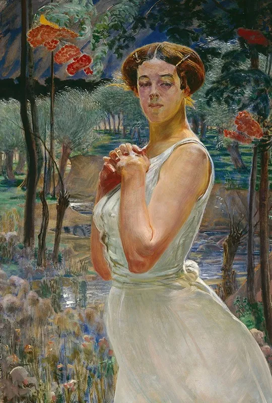 Portrait Of A Woman Against A Rowanberry Grove Wall Art by Jacek Malczewski - High-Resolution Digital Print