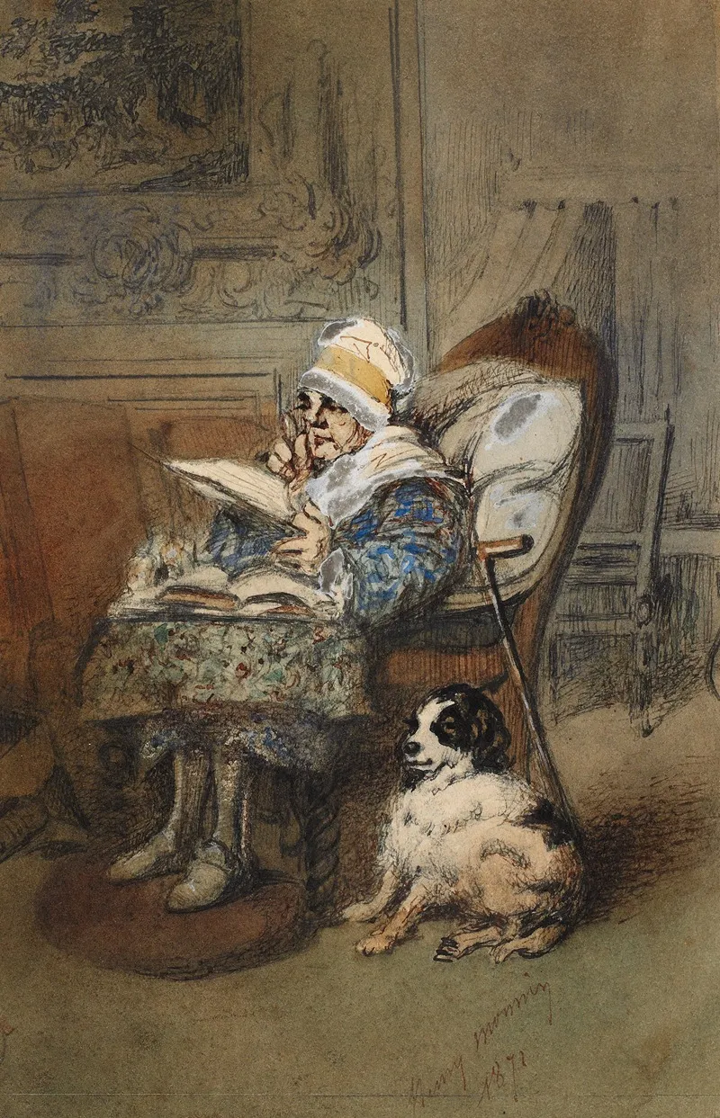 Portrait Of A Woman And Her Dog Wall Art by Henry Bonaventure Monnier - High-Resolution Digital Print