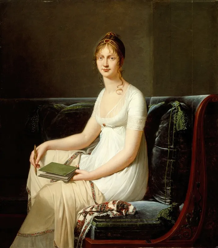 Portrait Of A Woman Holding A Pencil And A Drawing Book Wall Art by Robert Jacques François Lefèvre - High-Resolution Digital Print