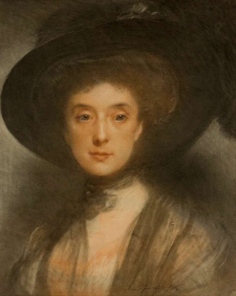 Portrait Of A Woman In A Black Hat 2 Wall Art by Ludomir Janowski - High-Resolution Digital Print