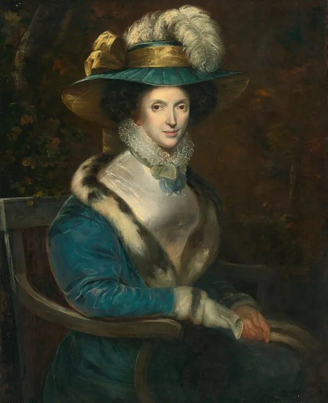 Portrait Of A Woman In A Blue Velvet Jacket With Ermine Trim Wall Art by Continental School - High-Resolution Digital Print