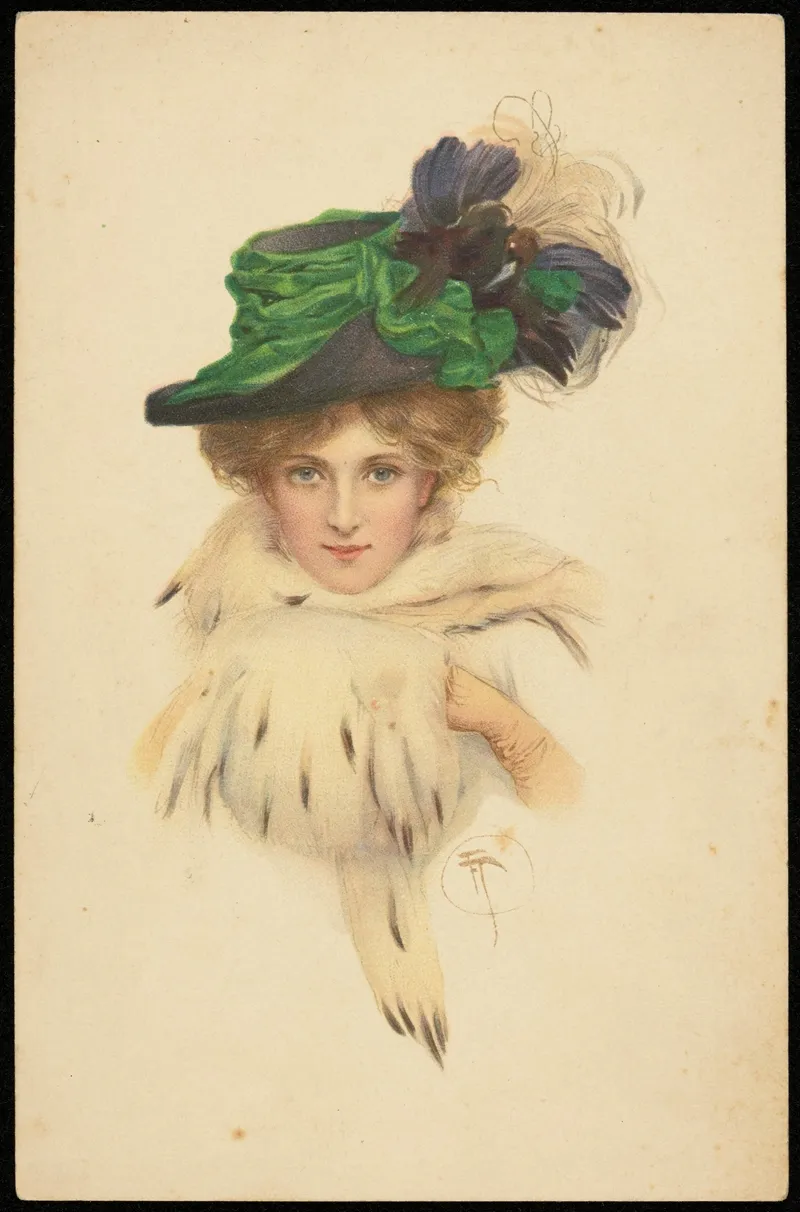 Portrait Of A Woman In A Hat With A Muff Wall Art by M. M. Vienne - High-Resolution Digital Print