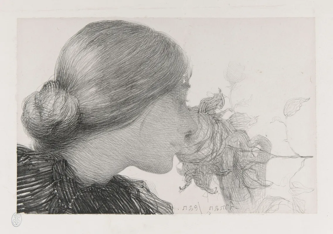 Portrait Of A Woman Smelling A Rose