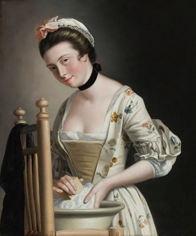 Portrait Of A Woman Washing Clothes Possibly Maria Countess Of Coventry Wall Art by Henry Robert Morland - High-Resolution Digital Print