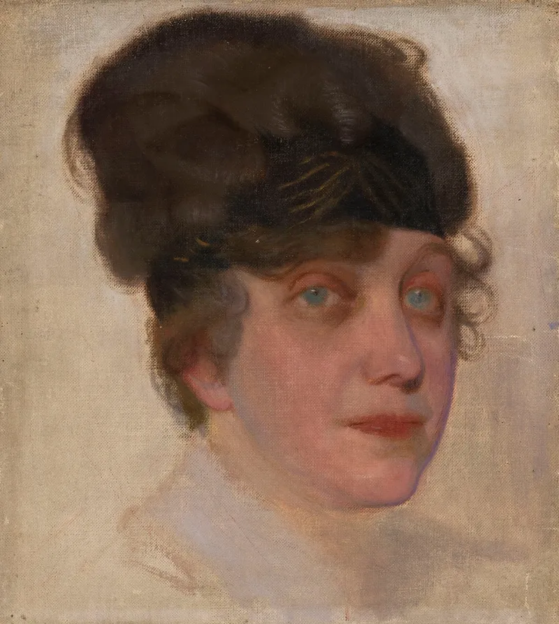 Portrait Of A Woman With A Black Collar Wall Art by Edward Butrymowicz - High-Resolution Digital Print