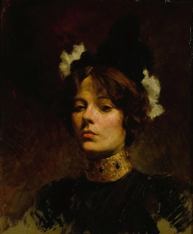 Portrait Of A Woman With A Jeweled Collar Wall Art by Continental School - High-Resolution Digital Print