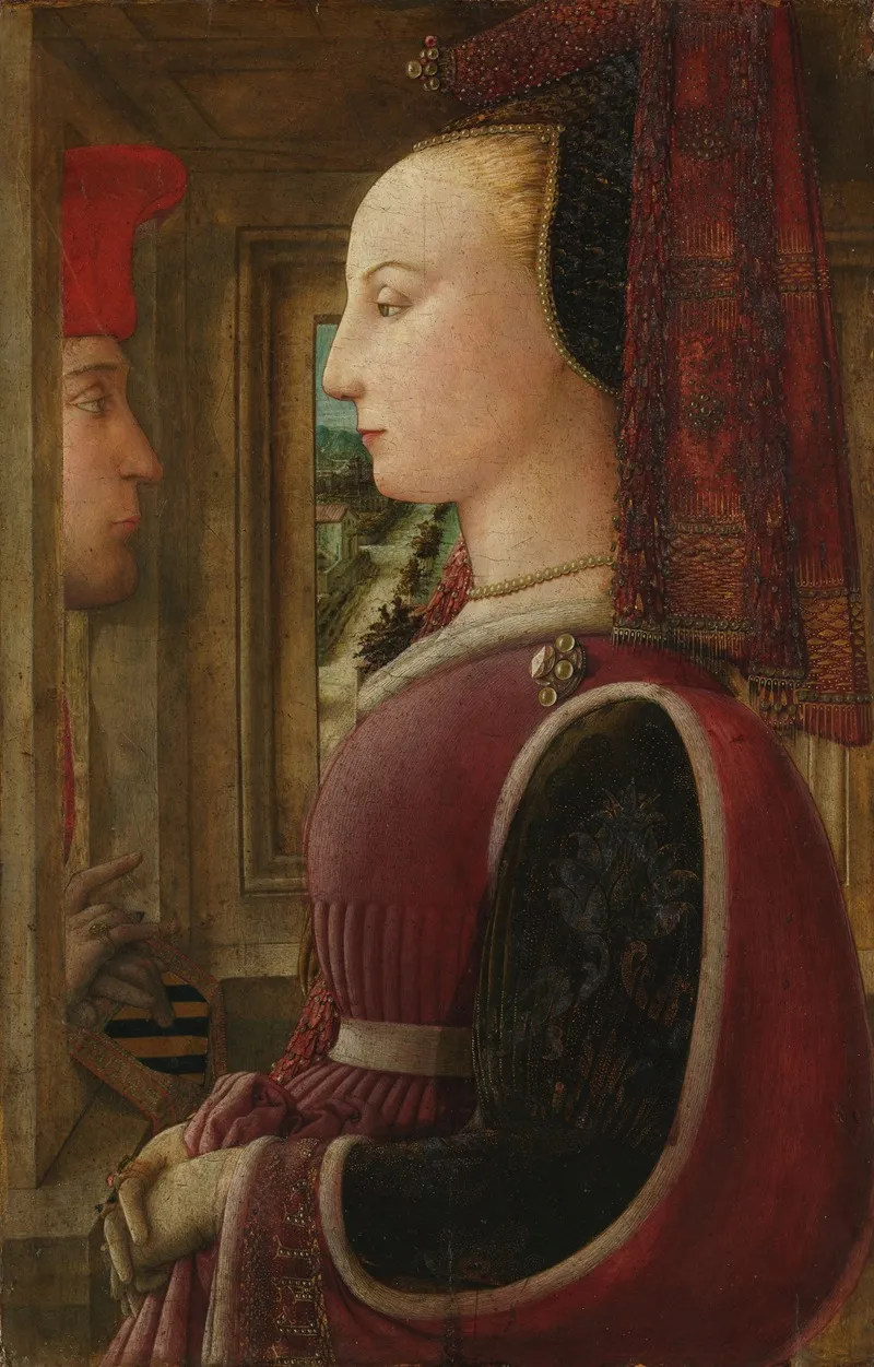 Portrait Of A Woman With A Man At A Casement Wall Art by Filippo Lippi - High-Resolution Digital Print
