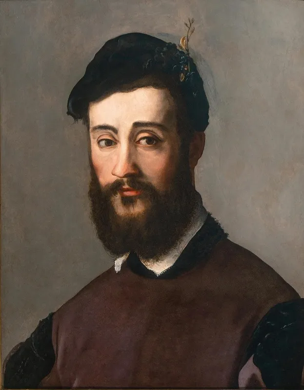 Portrait Of A Young Bearded Man With A Black Hat Wall Art by Nicolò dell'Abate - High-Resolution Digital Print