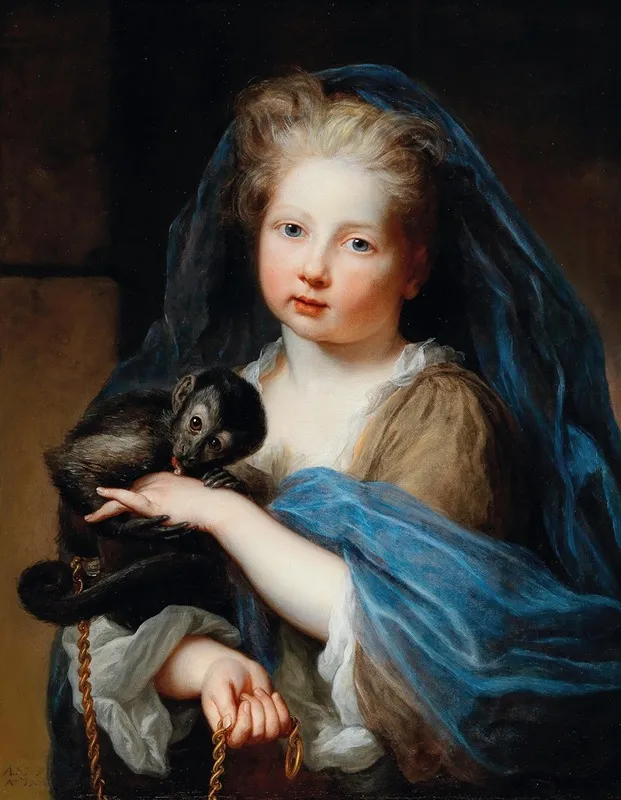 Portrait Of A Young Girl Holding A Monkey Wall Art by Alexis Simon Belle - High-Resolution Digital Print