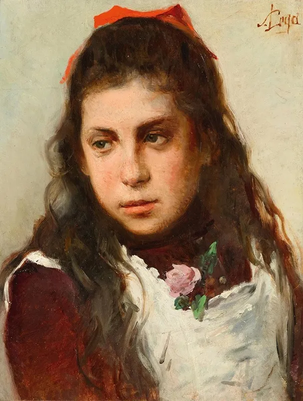 Portrait Of A Young Girl With A Red Bow Wall Art by Silvestro Lega - High-Resolution Digital Print