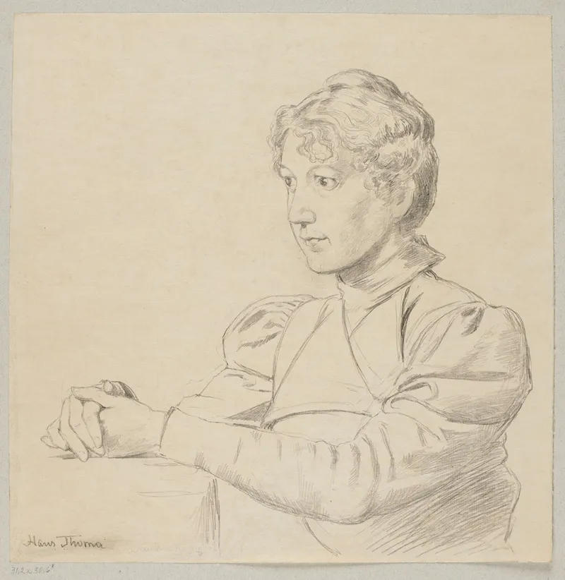 Portrait Of A Young Girl With Her Hands On The Table Depicted From The Waist Up Wall Art by Hans Thoma - High-Resolution Digital Print