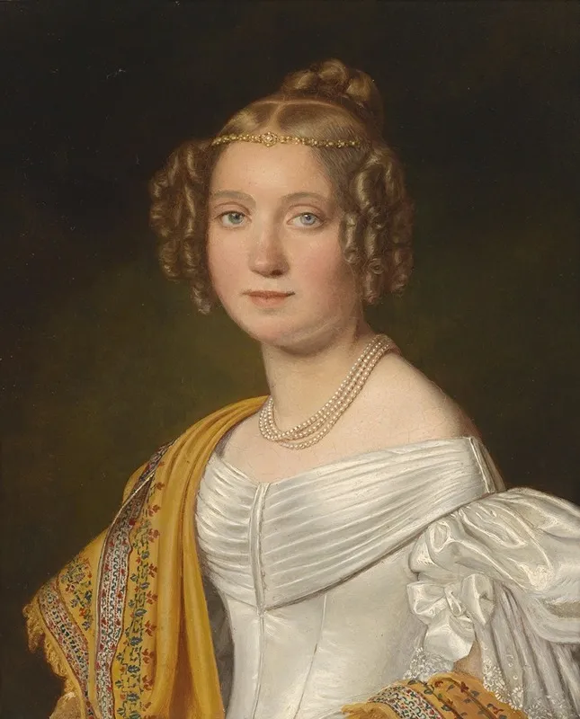 Portrait Of A Young Lady In A White Dress Wall Art by Joseph Bernhardt - High-Resolution Digital Print