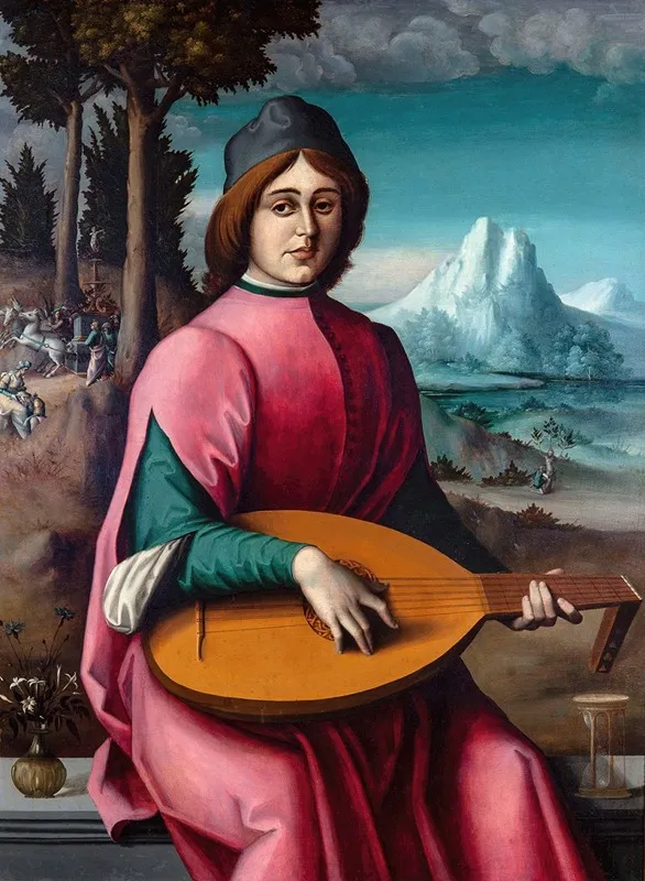 Portrait Of A Young Lute Player Wall Art by Bacchiacca - High-Resolution Digital Print