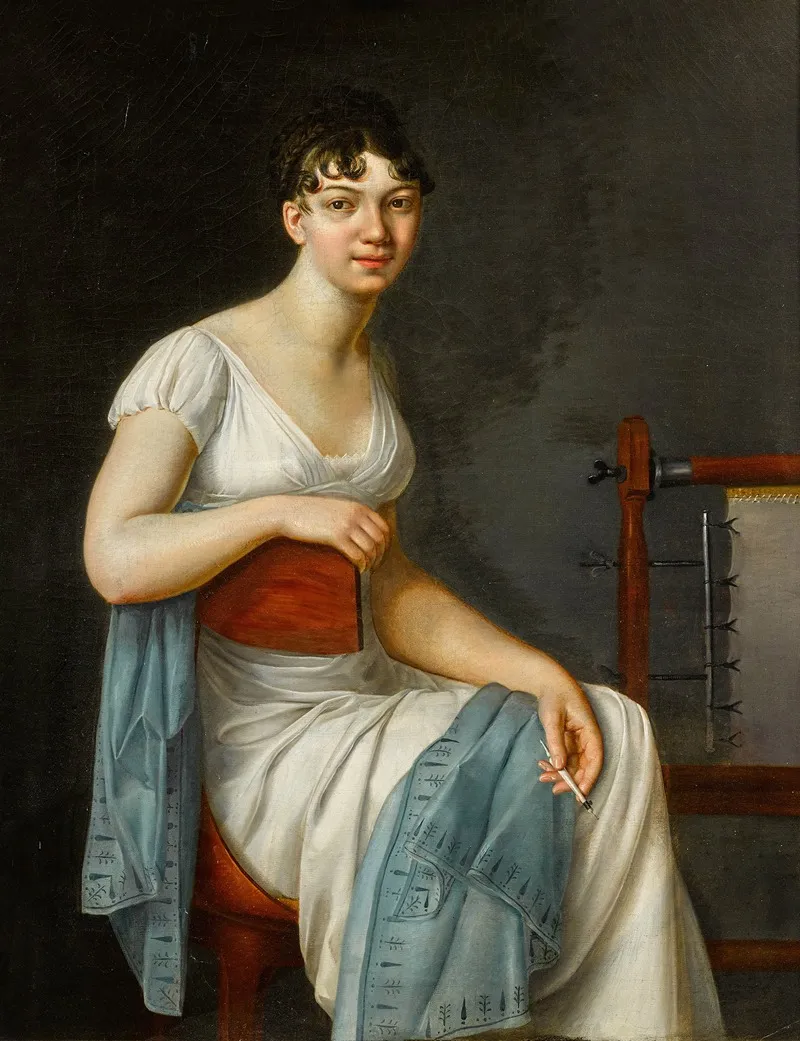 Portrait Of A Young Woman At A Loom Wall Art by Clémentine Creuzé - High-Resolution Digital Print