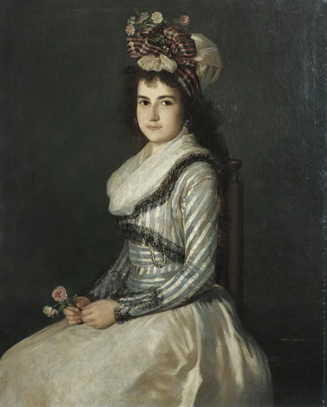 Portrait Of A Young Woman Holding Two Roses Wall Art by Agustín Esteve y Marques - High-Resolution Digital Print