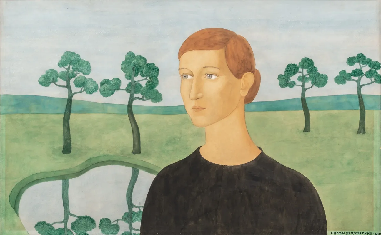 Portrait Of A Young Woman In A Landscape Wall Art by Gustave van de Woestyne - High-Resolution Digital Print