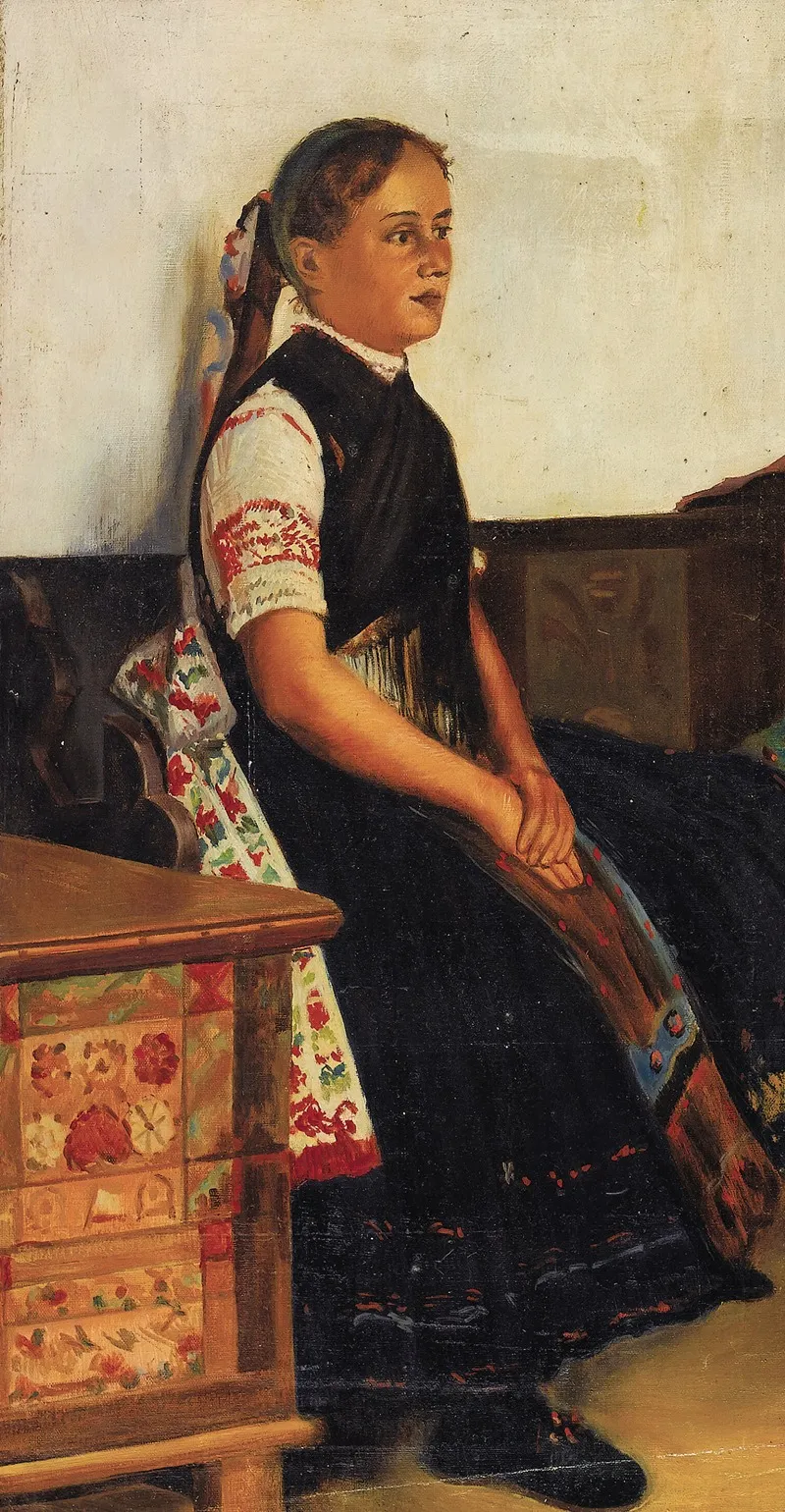 Portrait Of A Young Woman In Traditional Dress 2 Wall Art by Nikolai Vasilievich Haritonoff - High-Resolution Digital Print
