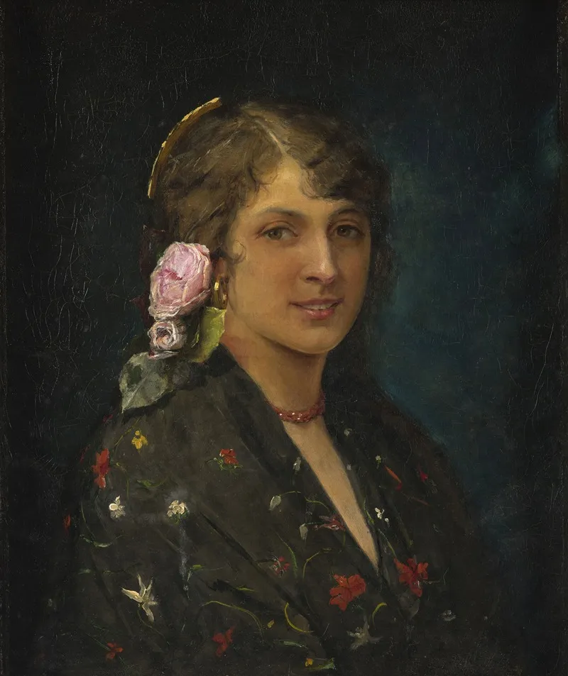 Portrait Of A Young Woman With A Rose Wall Art by Rafael Enriquez Villanueva - High-Resolution Digital Print