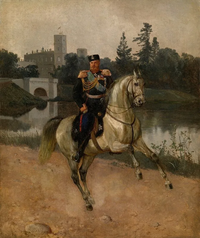 Portrait Of Alexander Iii On Horseback At Gatchina Wall Art by Nikolay Shilder - High-Resolution Digital Print