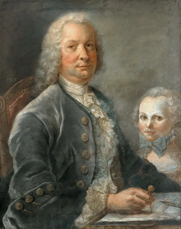 Portrait Of An Architect With A Little Girl Wall Art by François Dorly - High-Resolution Digital Print