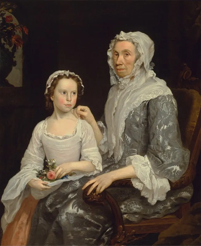 Portrait Of An Elderly Lady And A Girl Wall Art by George Beare - High-Resolution Digital Print