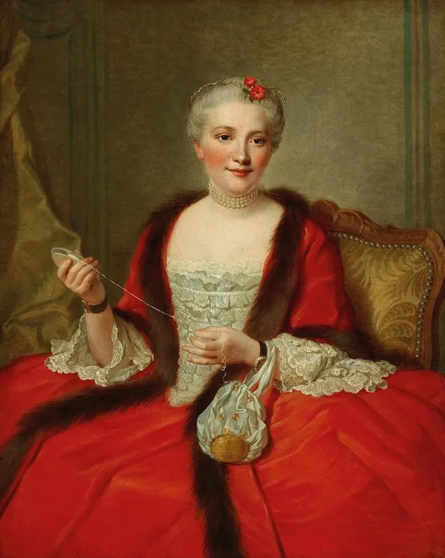 Portrait Of An Elegant Lady Holding A Fly Shuttle Wall Art by Pierre Allais - High-Resolution Digital Print