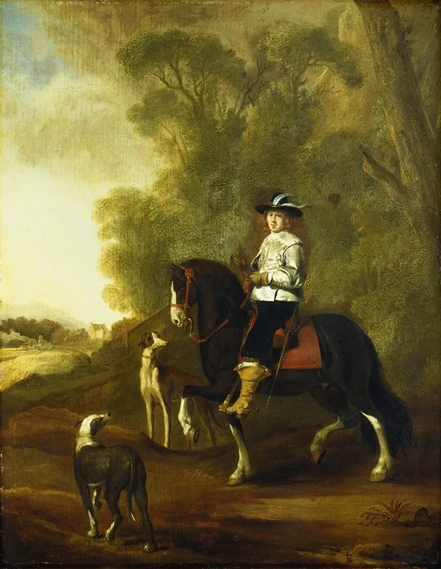 Portrait Of An Horseman With Two Dogs Wall Art by Style of Thomas de Keyser - High-Resolution Digital Print