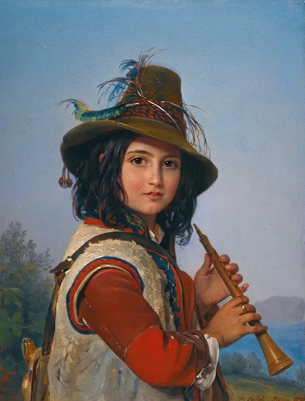Portrait Of An Italian Shepherd Boy With A Flute Wall Art by Pimen Nikitich Orloff - High-Resolution Digital Print