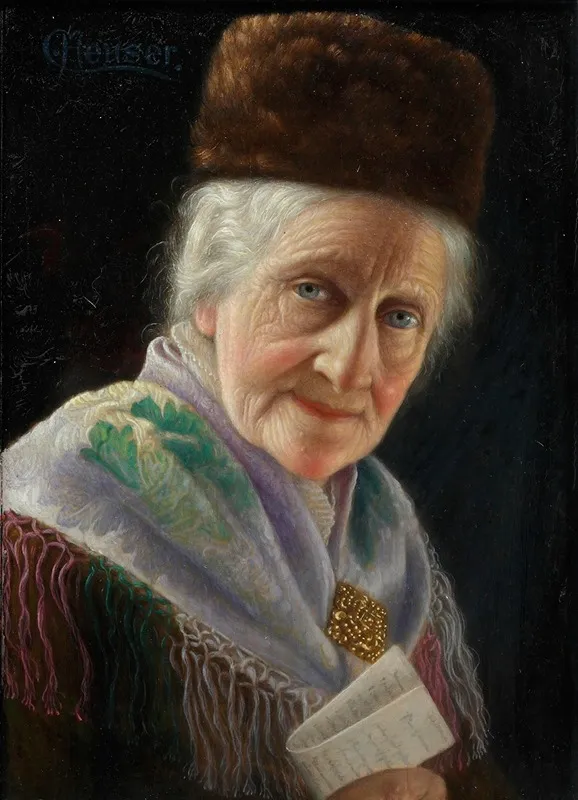 Portrait Of An Old Lady With Fur Hat Wall Art by Carl Heuser - High-Resolution Digital Print