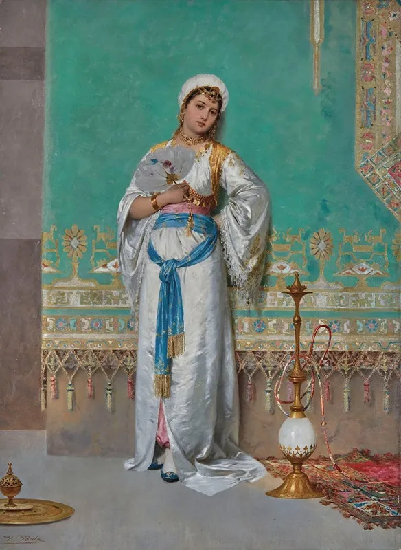 Portrait Of An Oriental Woman With A Fan Wall Art by Francesco Beda - High-Resolution Digital Print