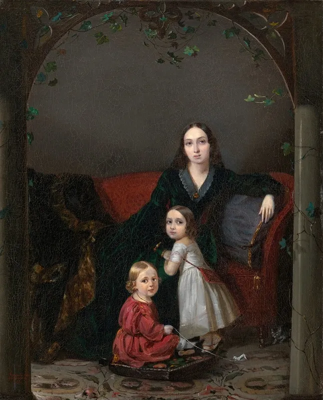 Portrait Of Anna Grigorievna Ermolova 1807 1852 Nee Obolonskaya With Her Children Wall Art by Pyotr Zakharov-Chechenets   - High-Resolution Digital Print