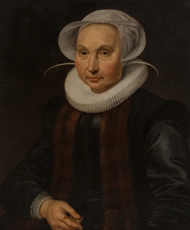 Portrait Of Anna Jacobsdr Blaeu Wife Of Cornelis Pietersz Hooft Wall Art by Circle of Cornelis Pietersz. van der Voort - High-Resolution Digital Print