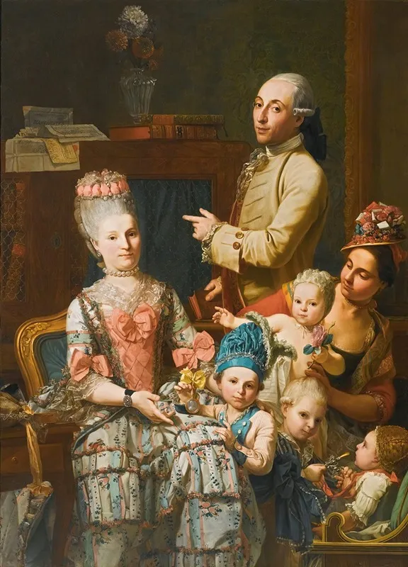 Portrait Of Antonio Ghedini And His Family Wall Art by Giuseppe Baldrighi - High-Resolution Digital Print