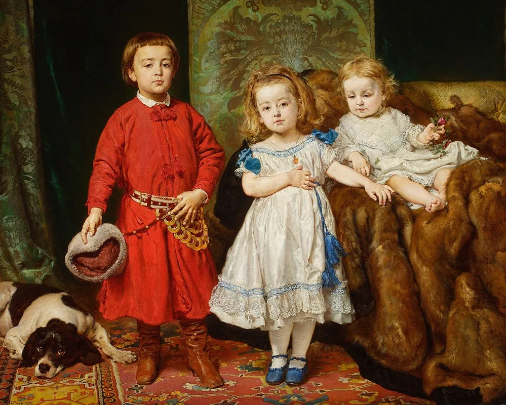 Portrait Of Artists Three Children Tadeusz Helena And Beata Wall Art by Jan Matejko - High-Resolution Digital Print
