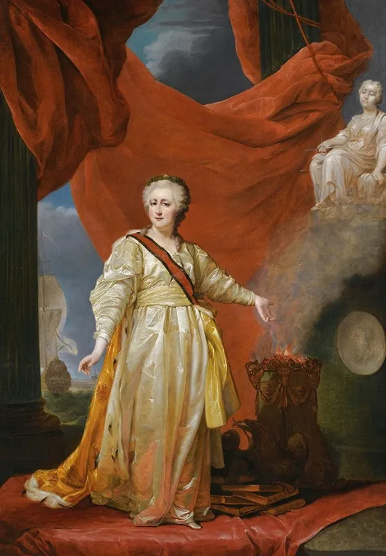 Portrait Of Catherine The Great As Legislator In The Temple Of The Goddess Of Justice Wall Art by Follower of Dmitry Grigorievich Levitsky - High-Resolution Digital Print