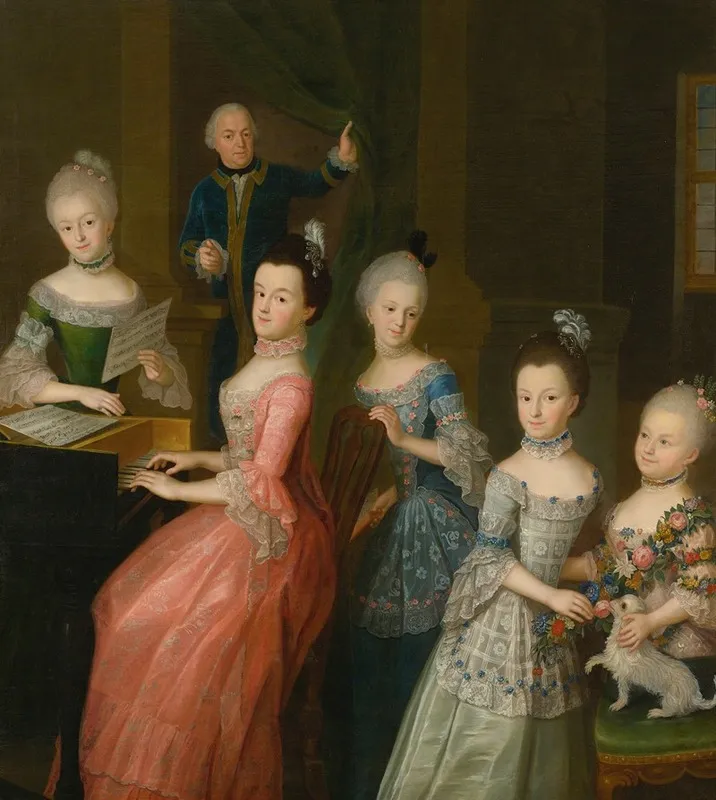 Portrait Of Count Johann Casemir Von Schlieben And His Five Daughters Wall Art by Johann Gottlieb Becker - High-Resolution Digital Print