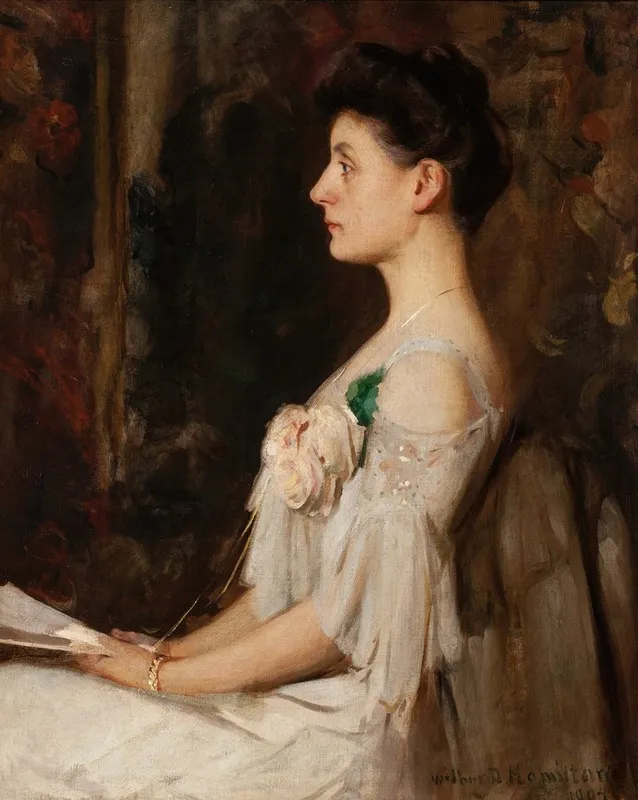 Portrait Of Edith Wayne Seated Lady In Profile Wall Art by Edward Wilbur Dean Hamilton - High-Resolution Digital Print