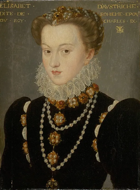 Portrait Of Elizabeth Of Austria Wife Of King Charles Ix Of France Wall Art by Follower of François Clouet - High-Resolution Digital Print