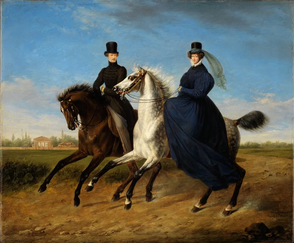 Portrait Of General Krieg Von Hochfelden And His Wife On Horseback Wall Art by Marie Ellenrieder - High-Resolution Digital Print